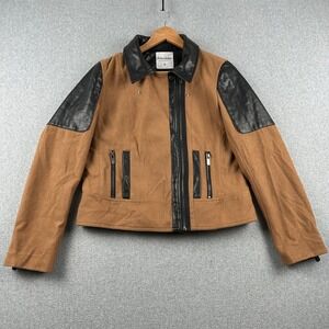 Lily & Lottie Jacket Womens M Chelsea DeBoer Brown Moto Wool Blend Faux‎ Leather